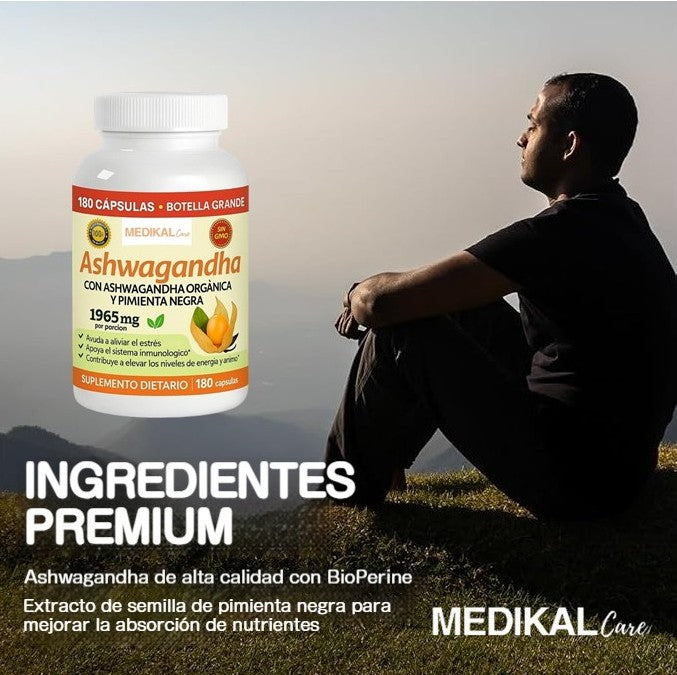 Ashwagandha orgánica de alta potencia con pimienta negra