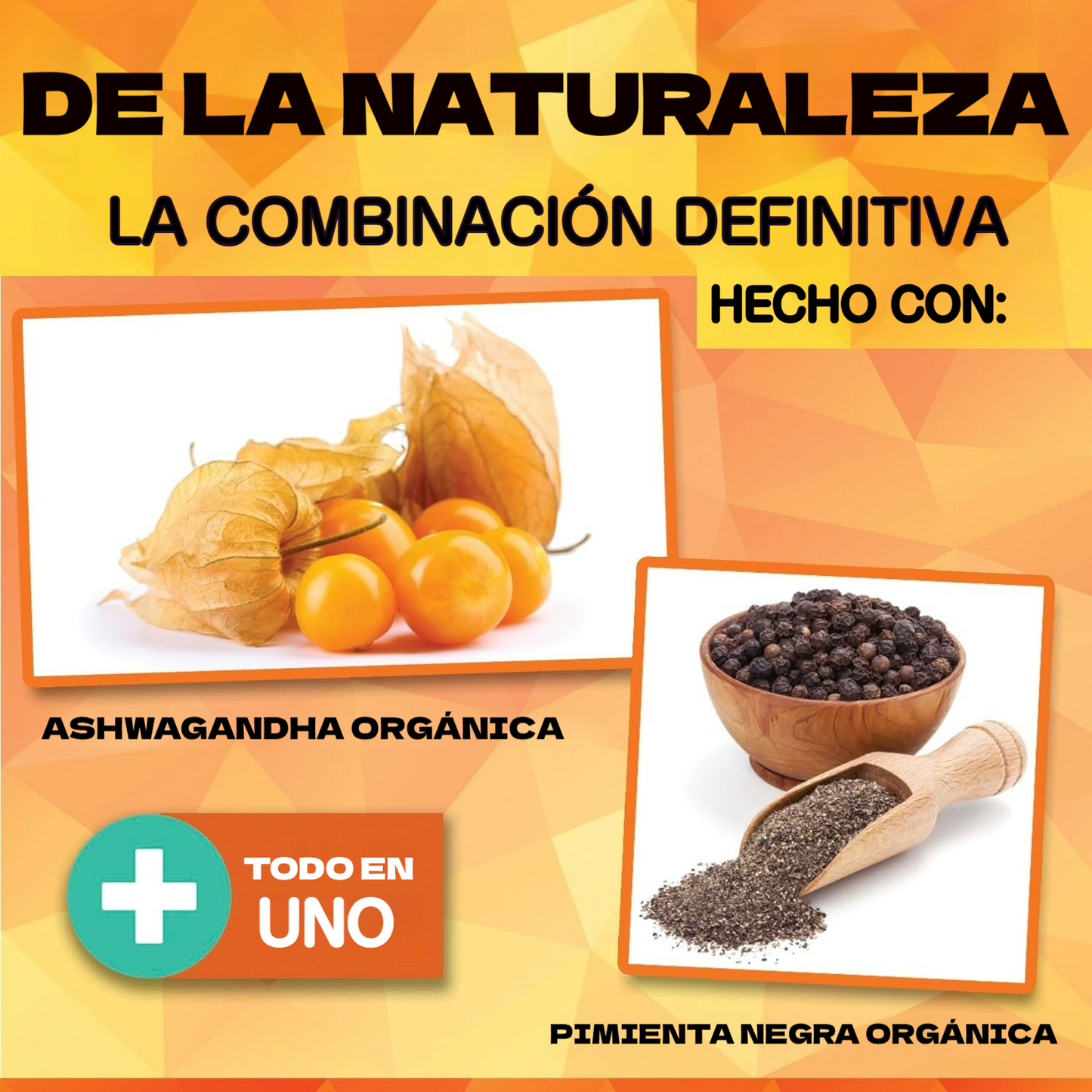 Ashwagandha orgánica de alta potencia con pimienta negra