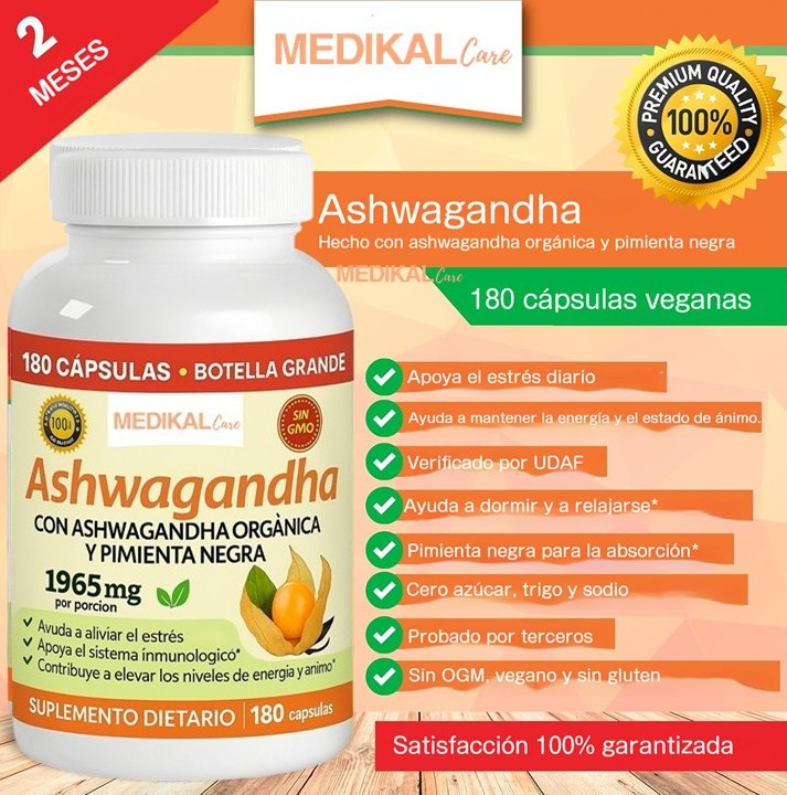 Ashwagandha orgánica de alta potencia con pimienta negra