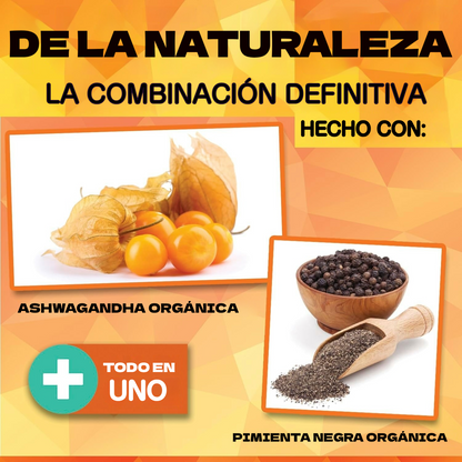Ashwagandha orgánica de alta potencia con pimienta negra